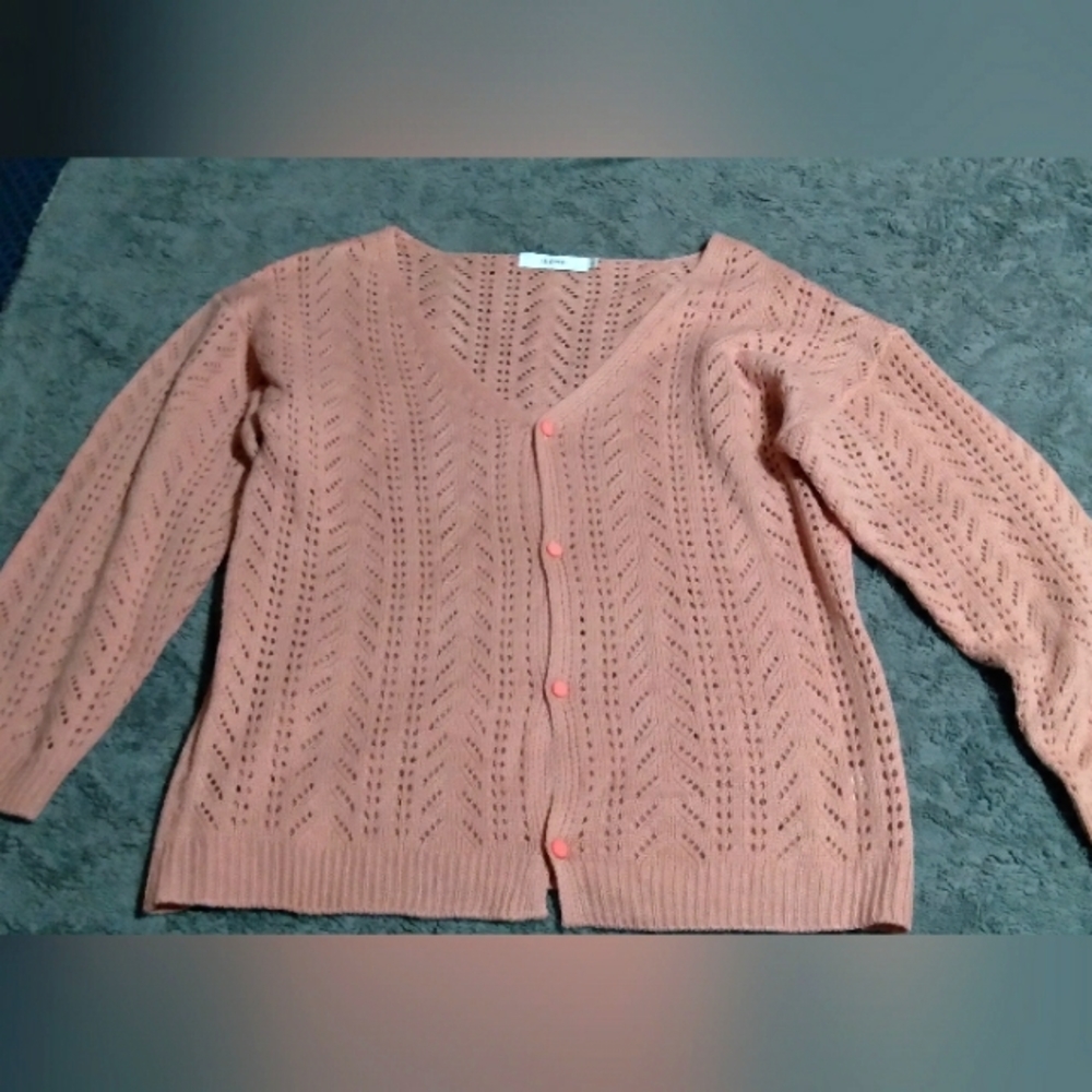 Pink button up sweater throw over pink size small